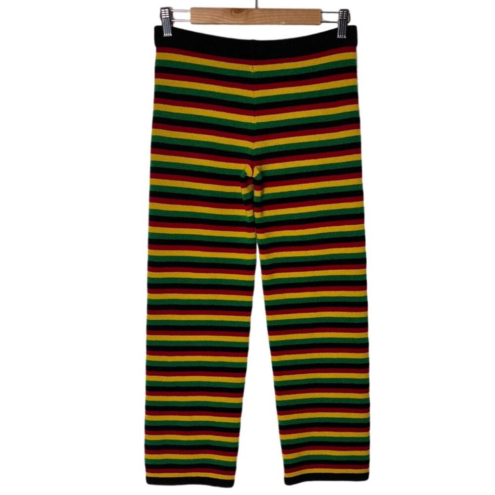 KNITTY KITTY Pants Crops Small Rasta Striped Sweater Knit Black Red Yellow Green